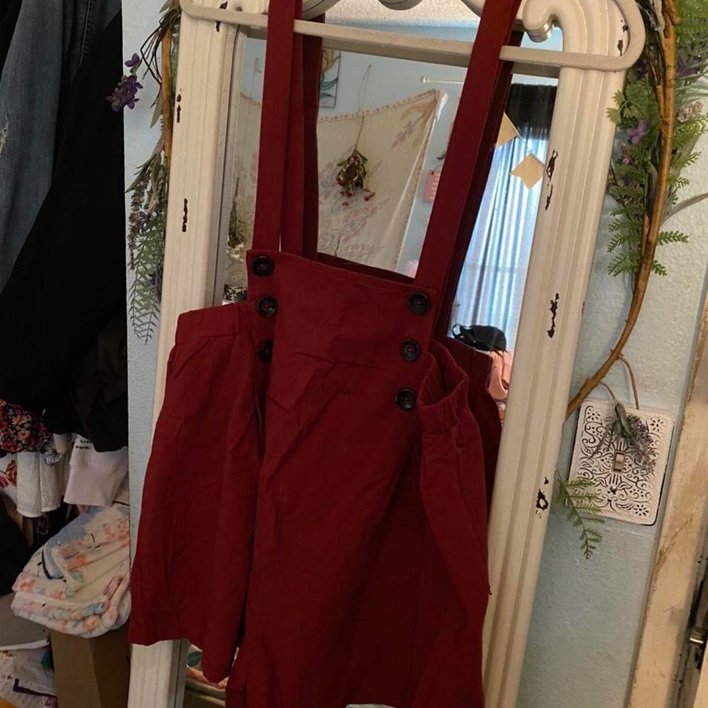 Red maternity overall shorts